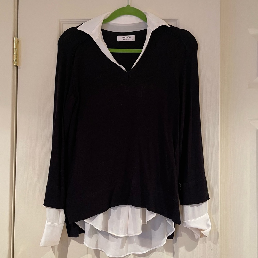 Bailey 44 Black Sweater with attached white blouse detail